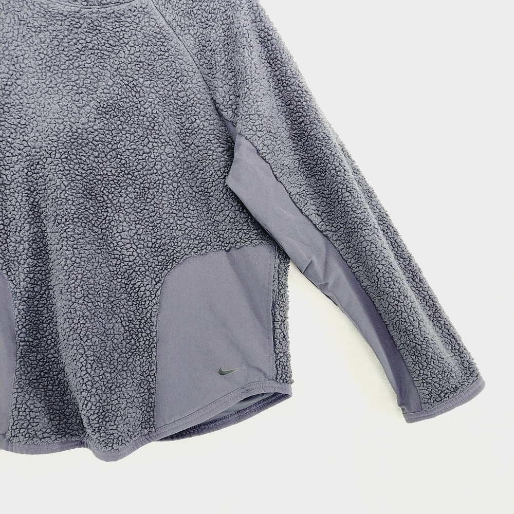 Nike Sweater Womens Black Sherpa Deep Pile Fleece Pullover Hoodie P4292 - Picture 3 of 8